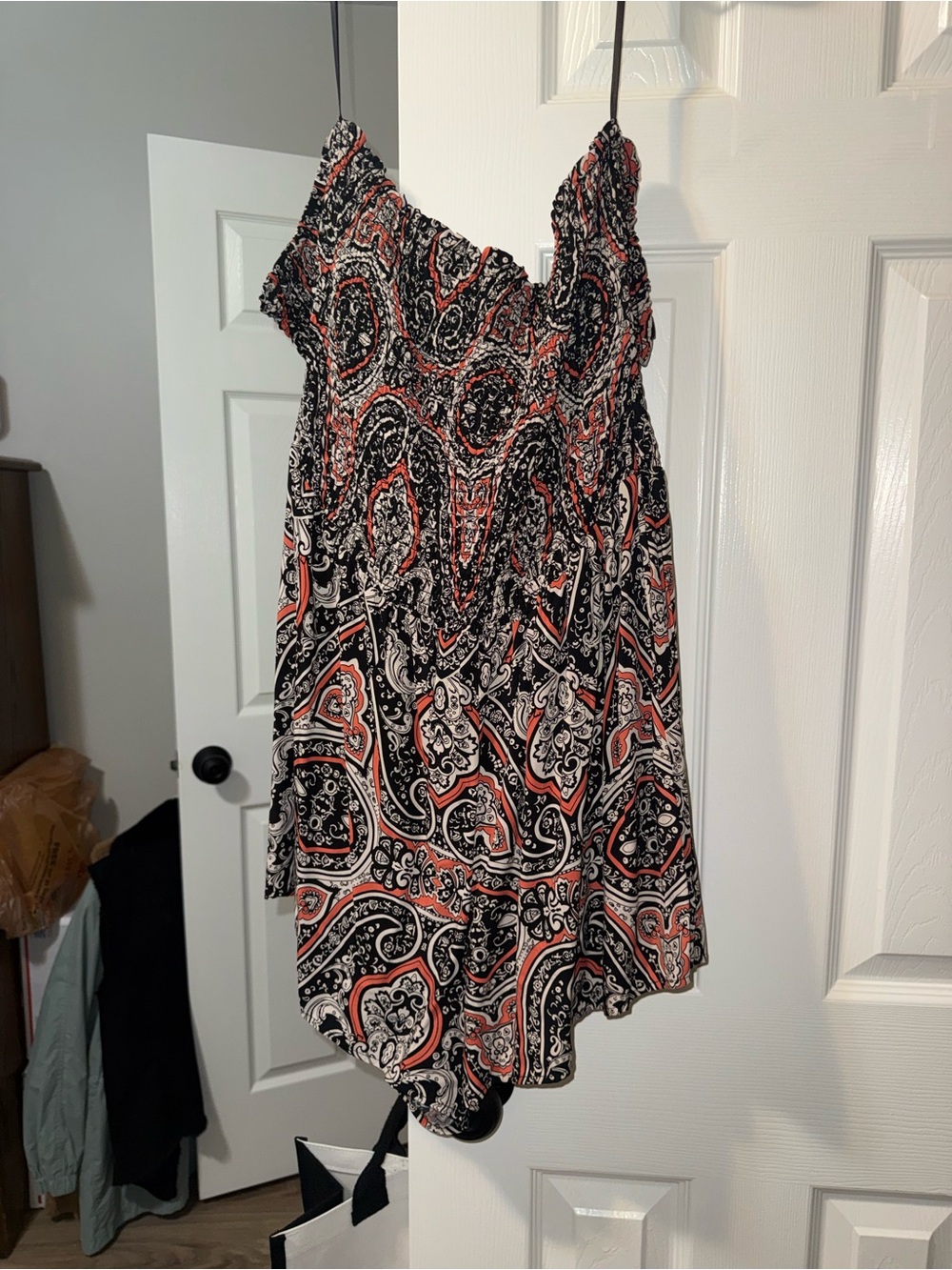 Charlotte Russe Black and Coral Paisley Romper